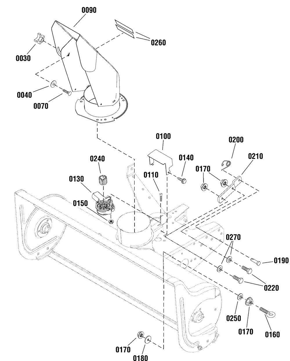 Spout Group Diagram and Parts List for 1696423-00  Briggs and Stratton Snow Blower